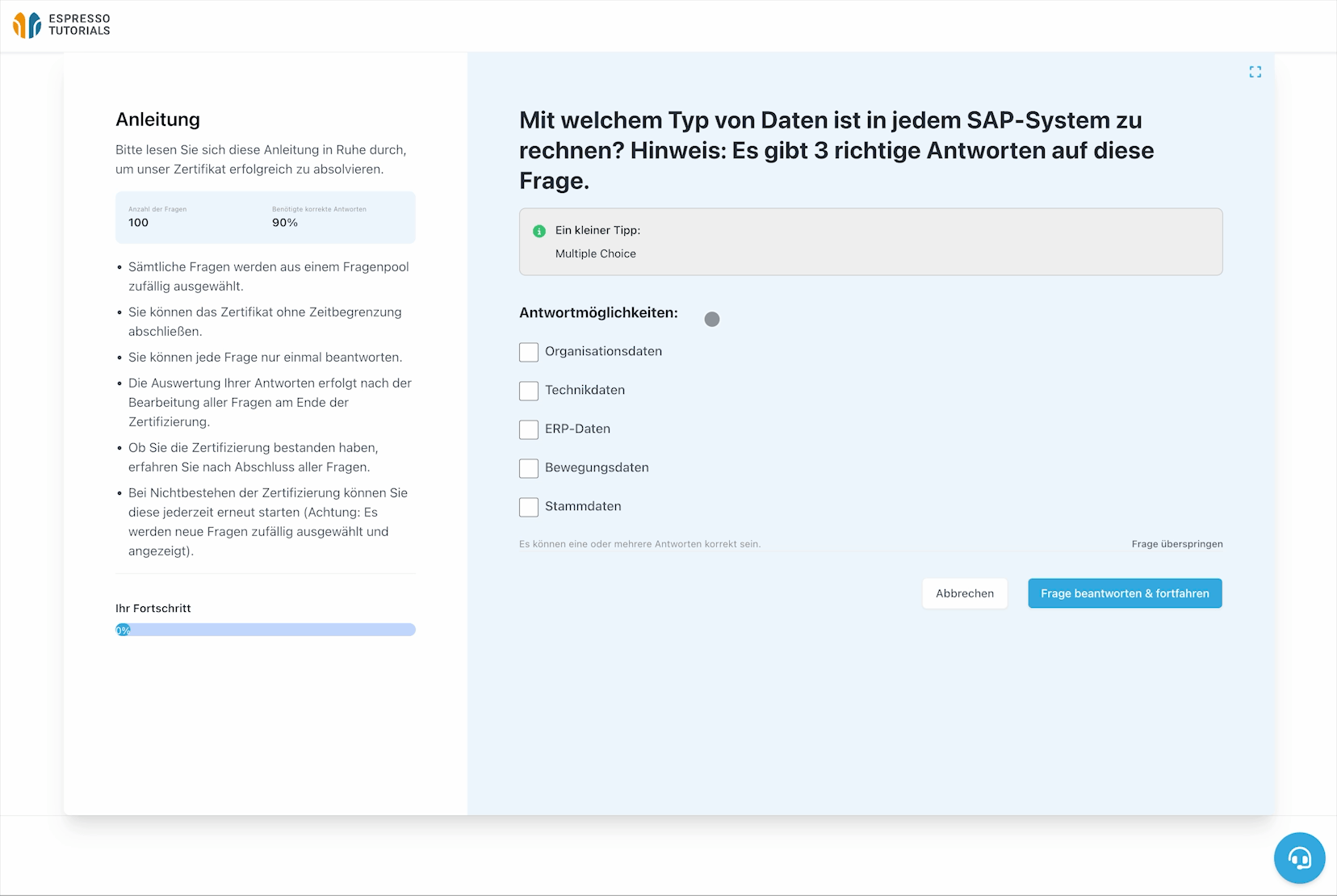 Überprüfen Sie Ihr SAP-Wissen mit Multiple-Choice-Tests.